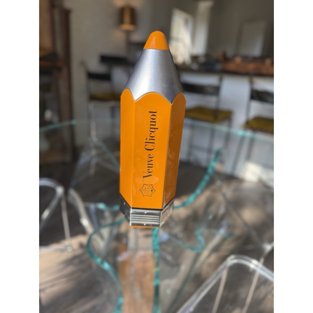 Veuve Clicquot Large Yellow Pencil Crayon‎ Tin Box Case Bottle Holder 14" Tall